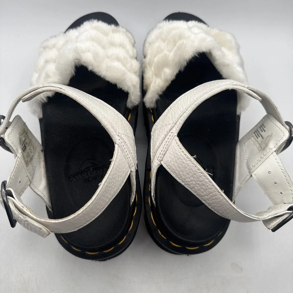 Dr Martens Voss Quad Fluffy Women's 7 Faux Fur Heart White Nappa Sandals